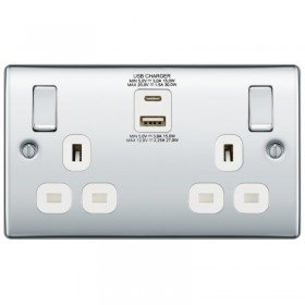 BG Electrical Nexus Metal Fast Charge Double 13A Switched Socket with Type A and C Charger 30W Polished Chrome